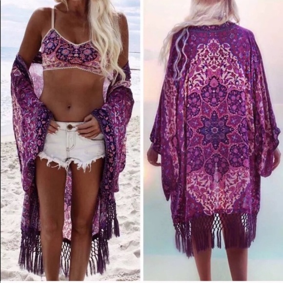 Back in Stock!! Violet Crown Fringe Kimono - Picture 5 of 8